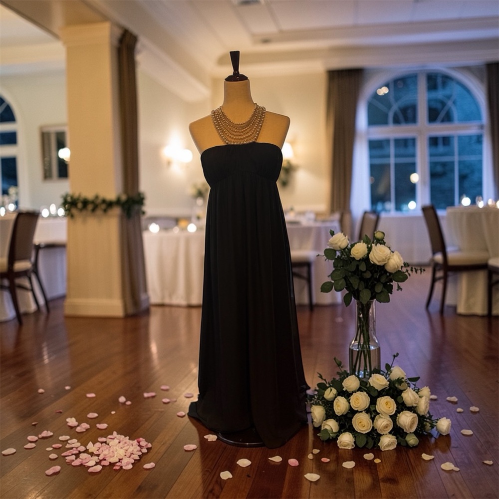 Aidan Mattox Women’s Black Pearl Necklace Gown Size 4